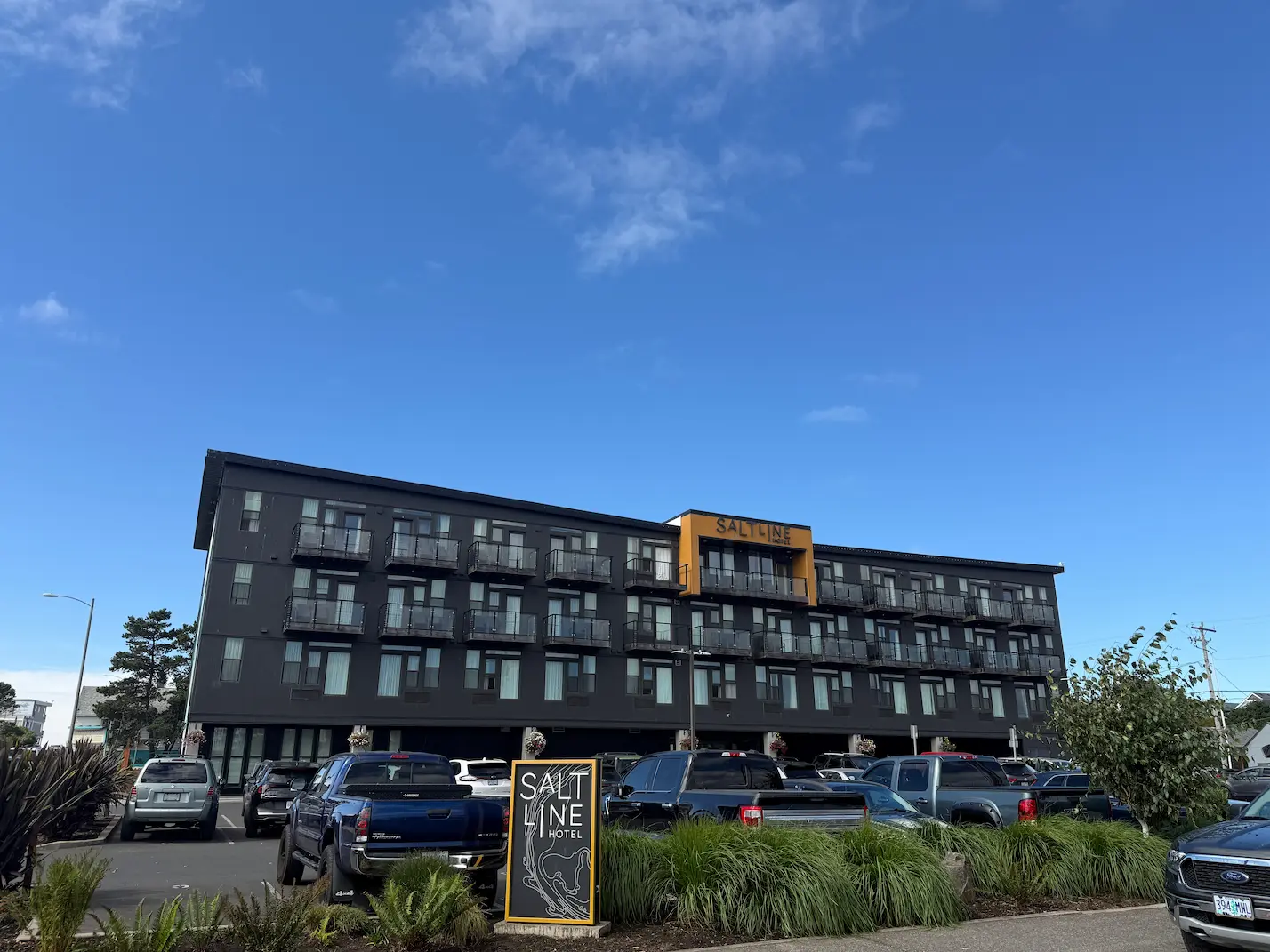 Modern black four-story Salt Line Hotel