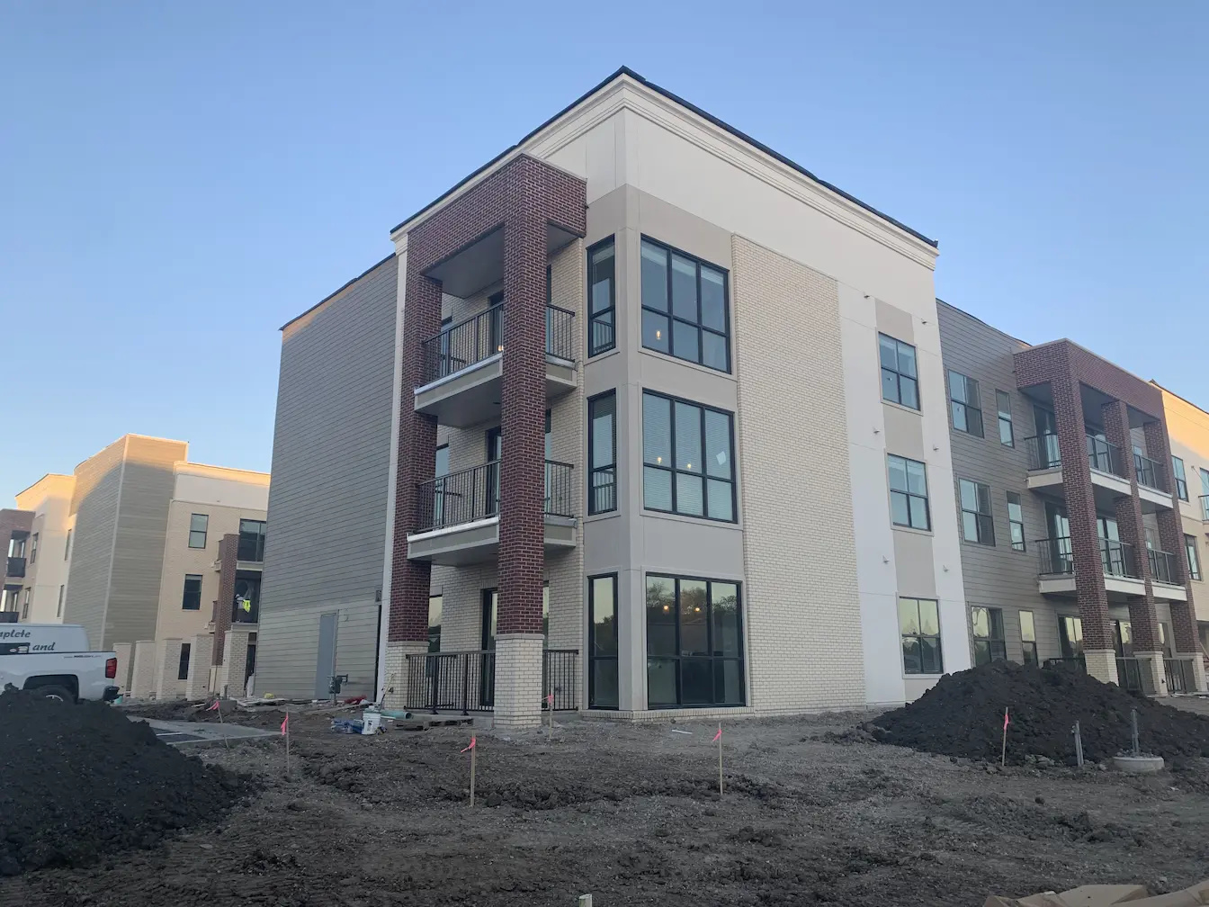 A construction site with a building in progress